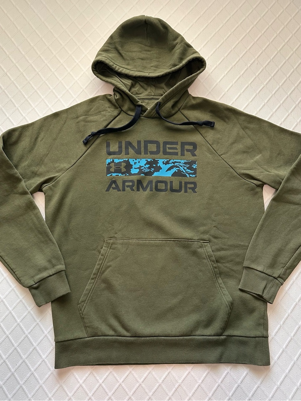 Under Armour Olive Green Pullover Hoodie with Blue Logo Accent - Picture 1 of 4